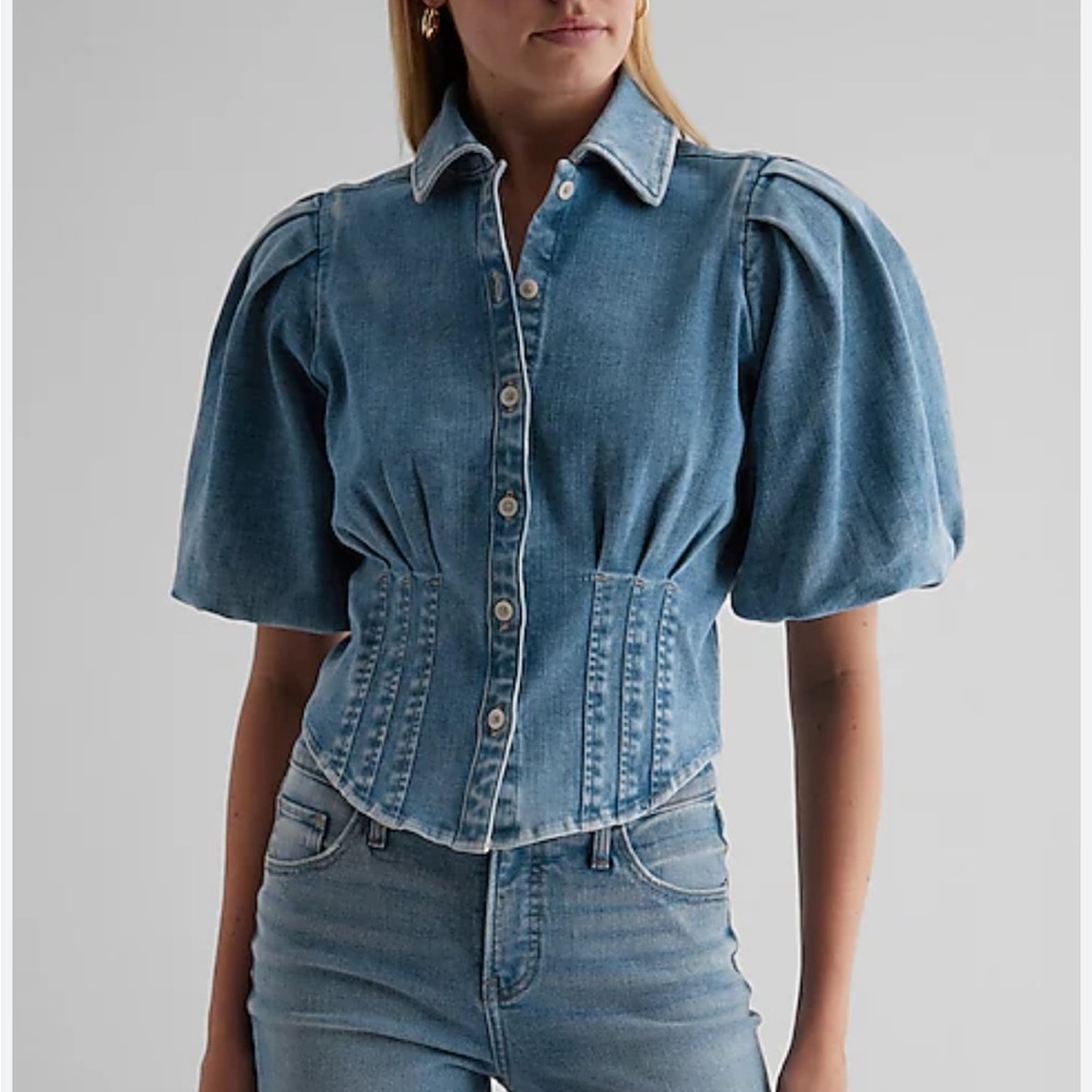 NWT Express Denim Puff Sleeve Corset shirt